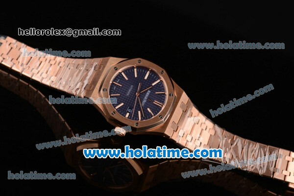 Audemars Piguet Royal Oak Swiss ETA 2824 Automatic Full Rose Gold with Sitck Markers and Blue Dial - 1:1 Original - Click Image to Close